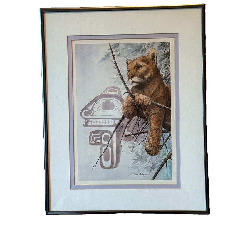 The Cougar Sue Coleman Print Pacific Northwest Mountain Lion Framed 12.5 x 10 in