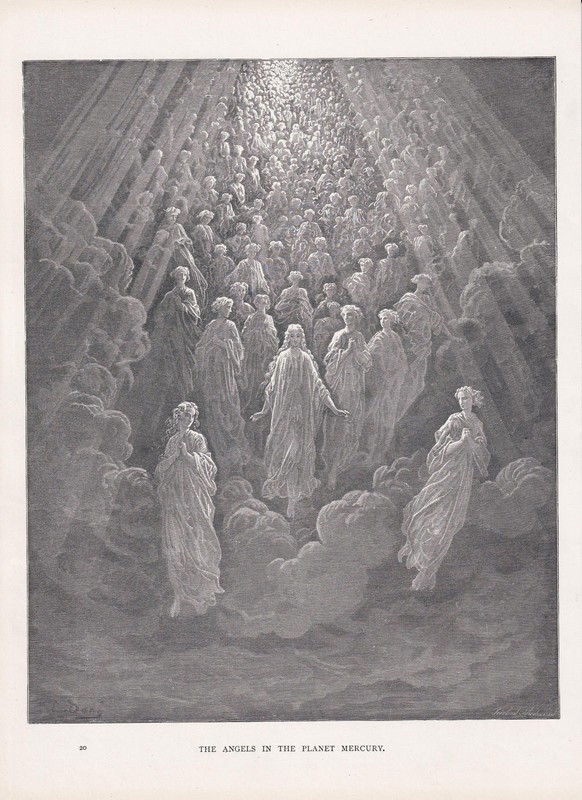 1870 GUSTAVE DORE Print – «The Angels in the Planet Mercury» – 8.5 x 12.8 Inches
