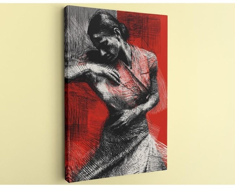 Abstract Woman Portrait Canvas Print Art Red Black Female Sketch Modern Wall