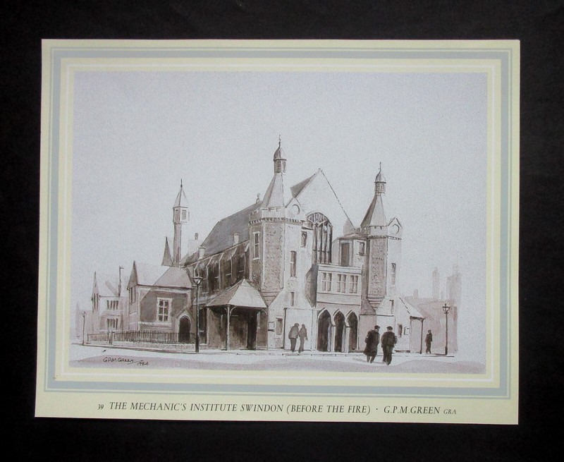 G. GREEN 11.20" x 8.90" SPLENDID RAILWAY PRINT "MECHANICS INSTITUTE SWINDON"