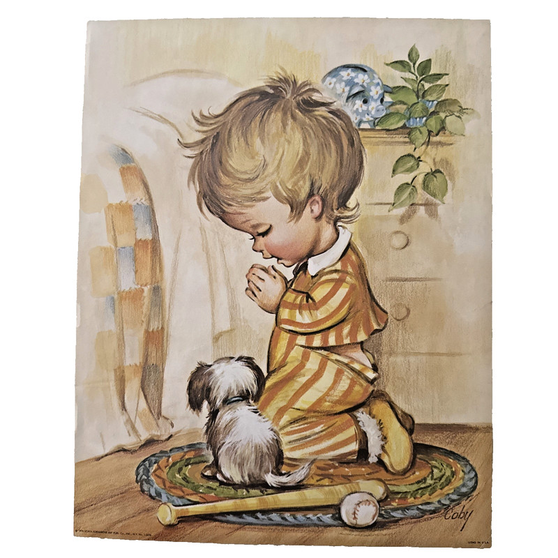 Vintage 70’s Silvery Fantasy Foil Print Coby «Night Prayer» 11×14