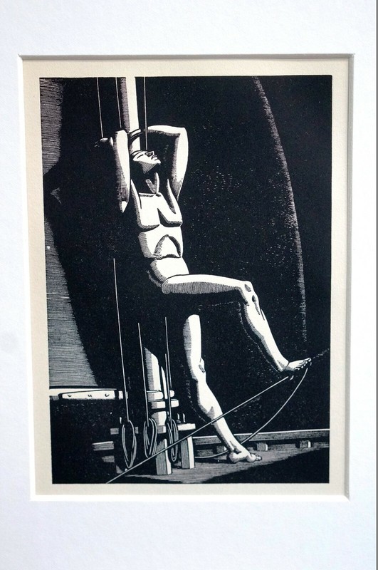 Rockwell Kent 1930 SAILOR LEANING on SHIP MAST at SEA NIGHT Print Matted gallery