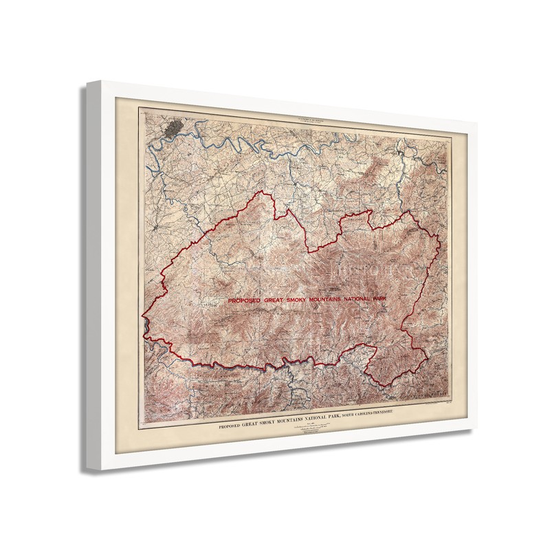 1926 Proposed Great Smoky Mountains National Park Map - Framed Vintage Wall Art gallery