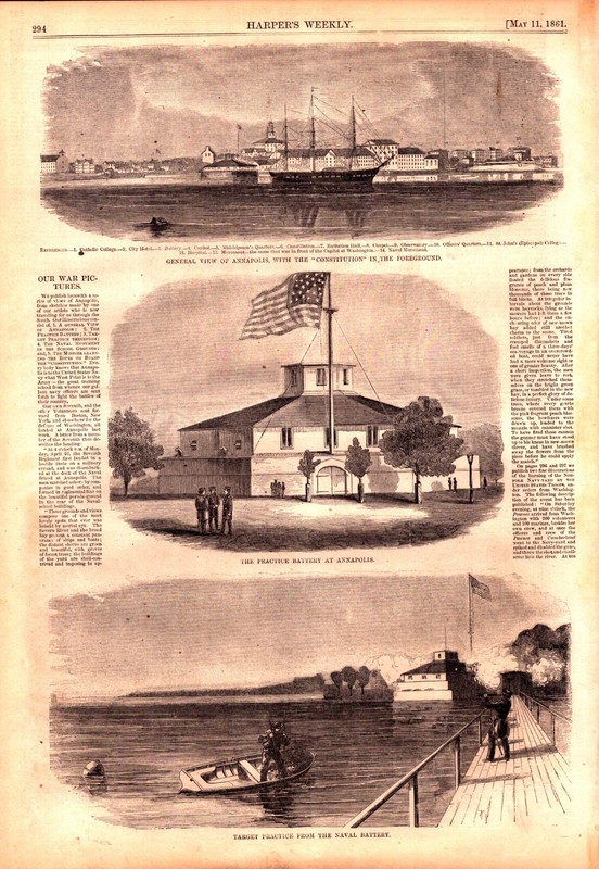 «ANNAPOLIS, MARYLAND-HARPER’S FERRY» Antique Civil War engraving 1861