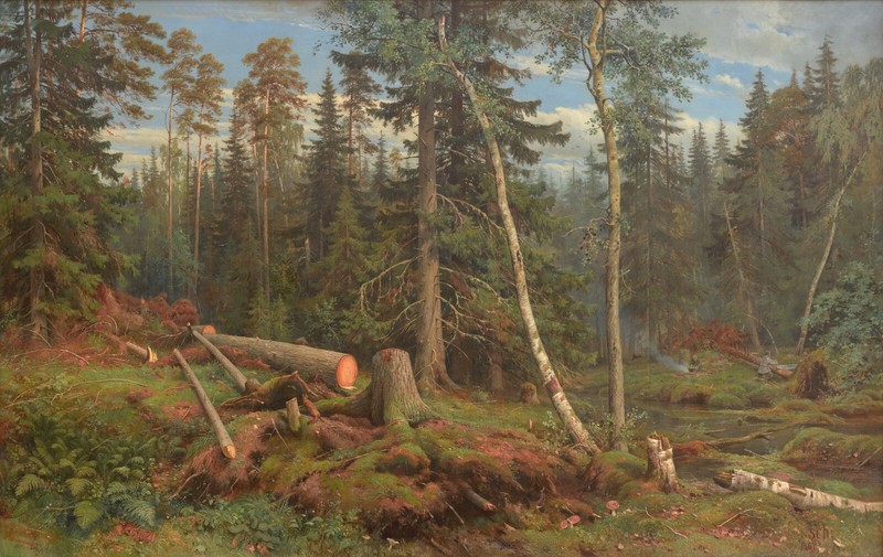 Ivan Shishkin Lumbering 1867 Russian Forest Trees Landscape Art Print 17″ x 22″