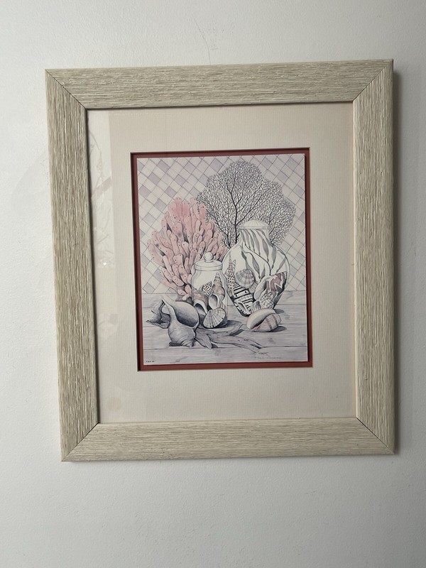 Frank Massa Seaside Still Life Beach Prints Signed Set (2) Coastal Coral Framed
