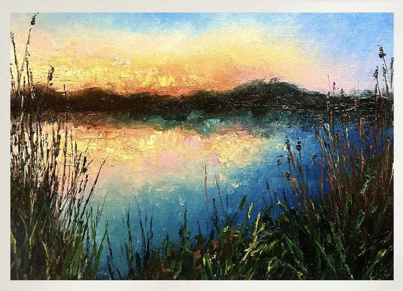 Textured Oil Painting Sunset Landscape Wall Art Print | Palette Knife Painting gallery