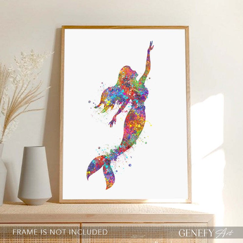 Mermaid Watercolour Art Print – Multicolour Mermaid Art Print