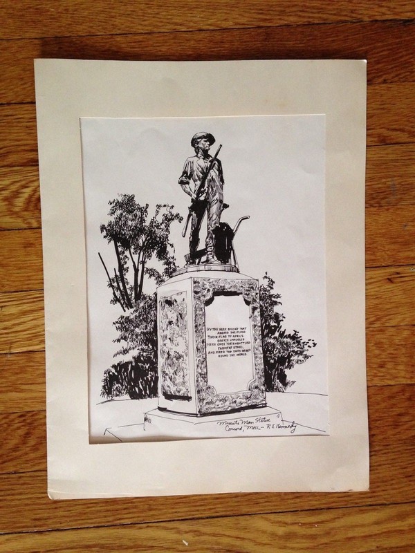Vintage R E Kennedy Signed Art Print ‘Minute Man Statue’ Concord MA