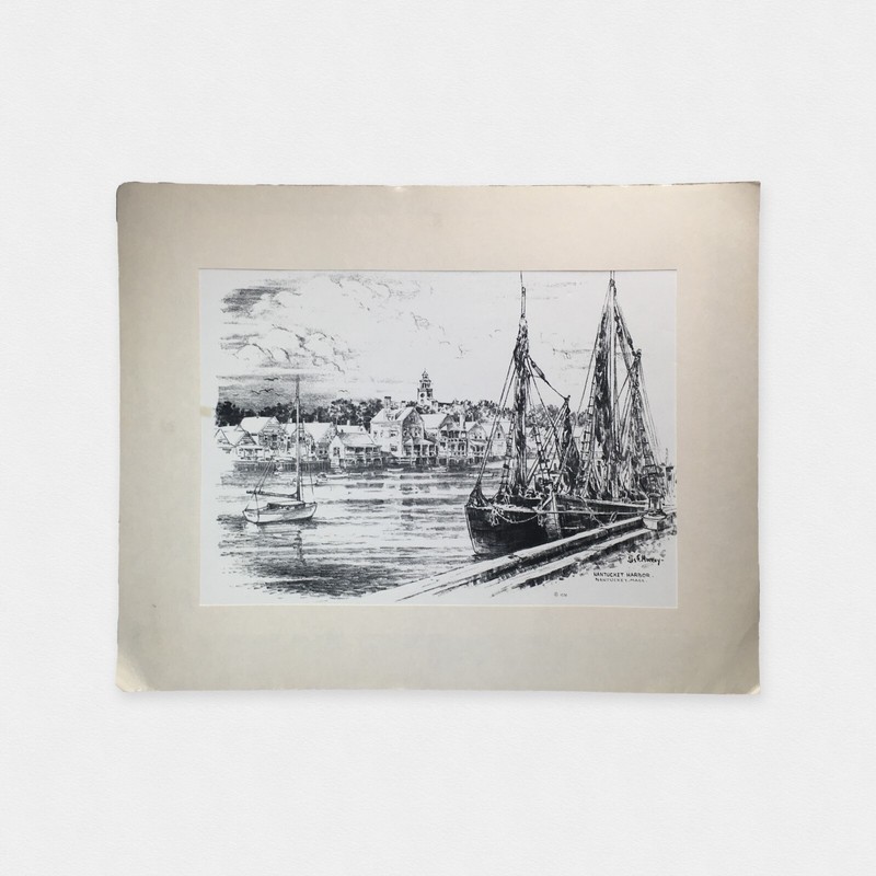 Vintage Jas F. Murray Nantucket Harbor Print 12×16 in Original Mat – Used