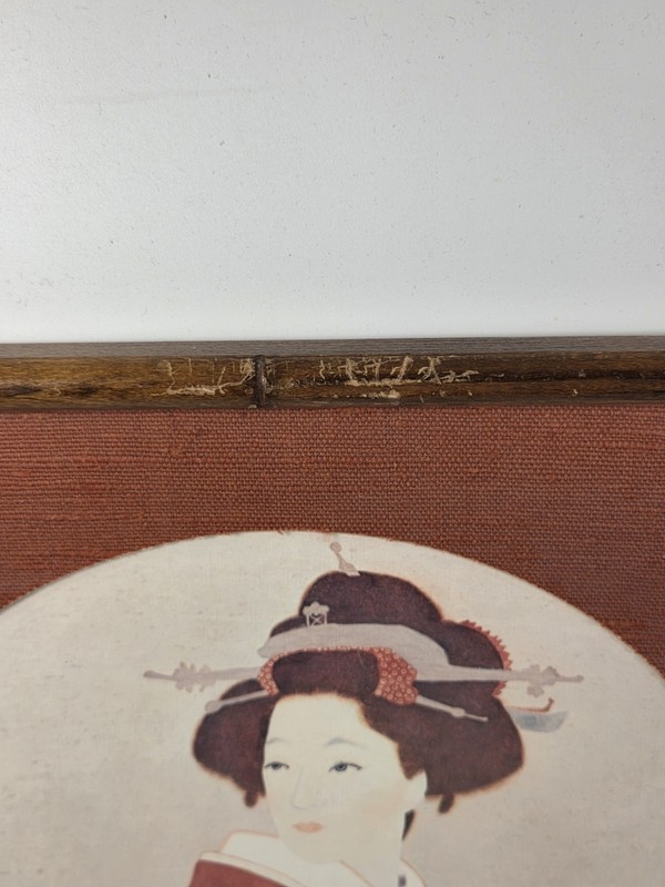 Pair Framed Bamboo Style Lithograph Art Prints By Chaplan Japanese Geisha 1970s gallery