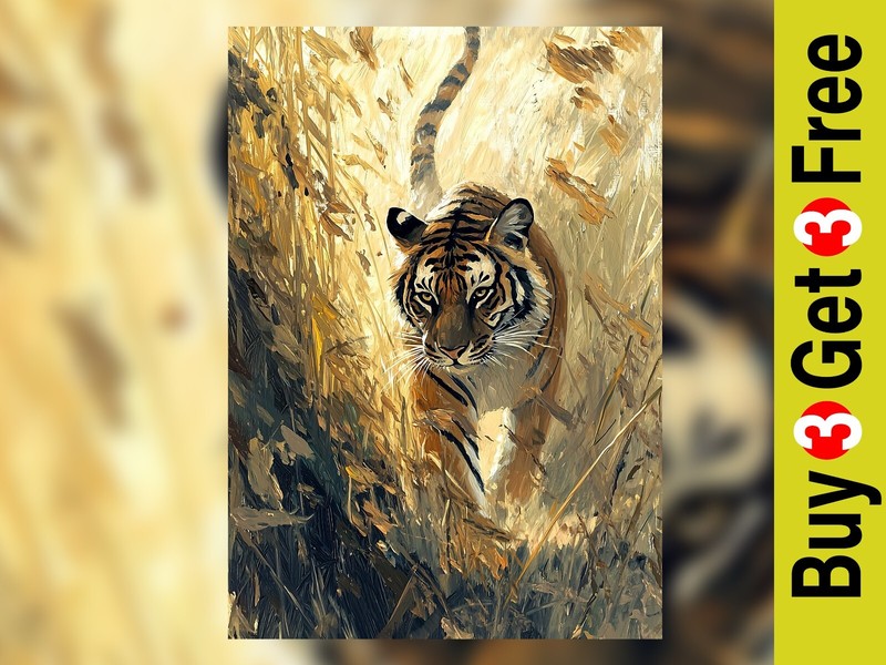 Fierce Bengal Tiger 5″x7″ Print on Matte Paper | Striking Jungle Oil Painting