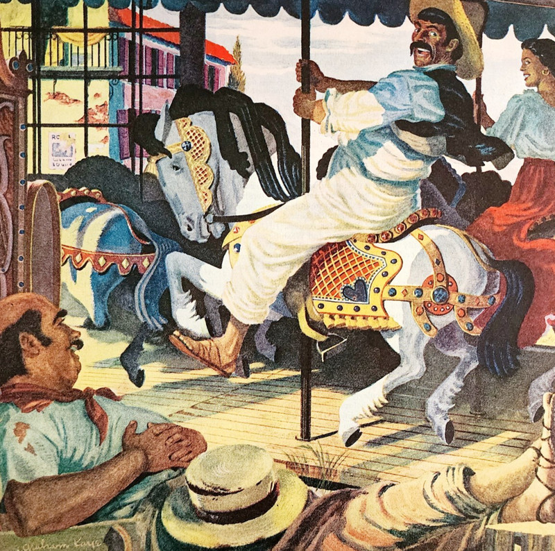 1947 Graham Kaye Saturday Evening Post Magazine Art Page Mexican Carousel DWJJ20