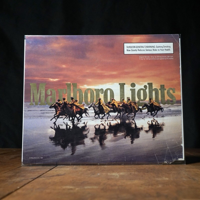 Vintage Marlboro Lights Cowboy Beach Print Poster Cigarette Ad 1994