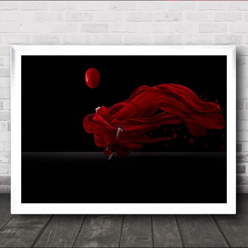 Dancing With The Balloon Red Gravity Flow Dress Flight Fly Wall Art Print