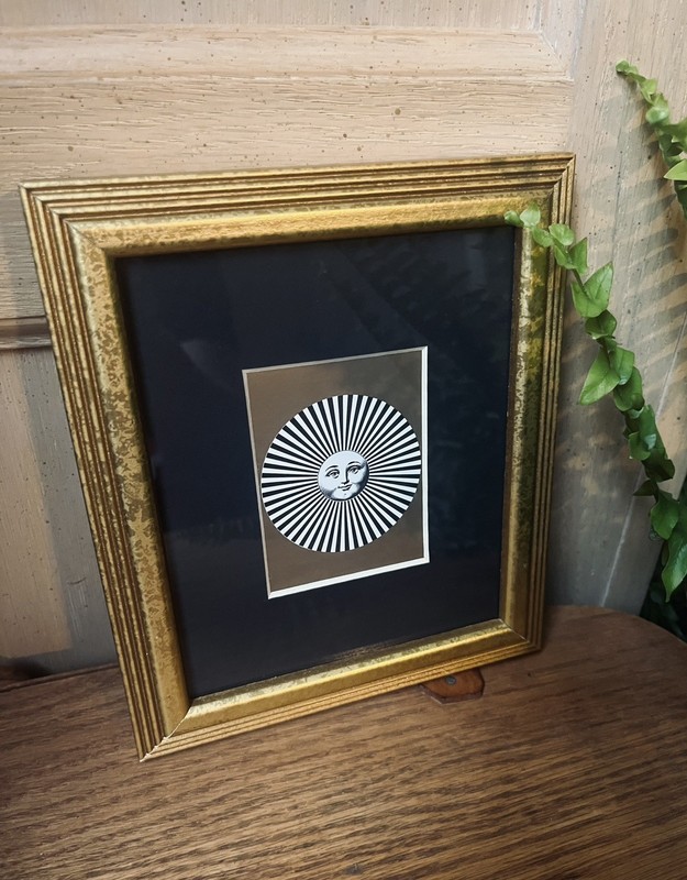 Vintage Celestial Piero Fornasetti Framed Art Sun Moon Gold 90’s Sun Moon