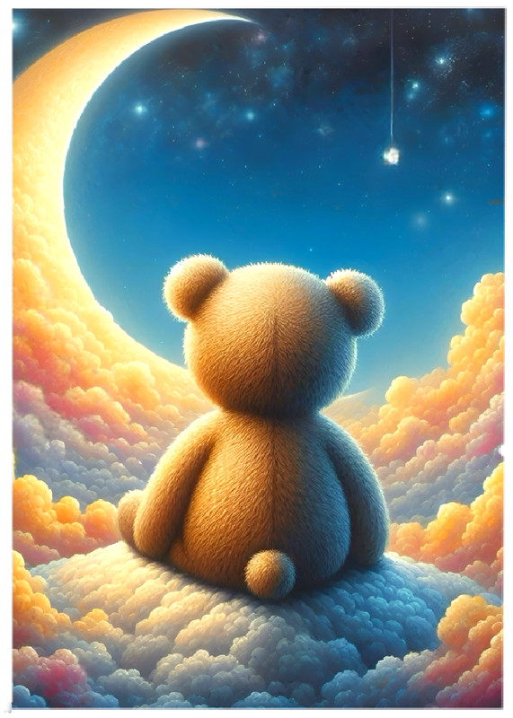 BEAR ON A MOON * Custom ACEO * Fun Novelty * WHIMSICAL * Art Card * ATC
