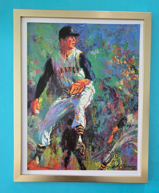 LEROY NEIMAN + BASEBALL «PIRATES PITCHER» 1980’S PLATE SIGNED PRINT FRAMED W