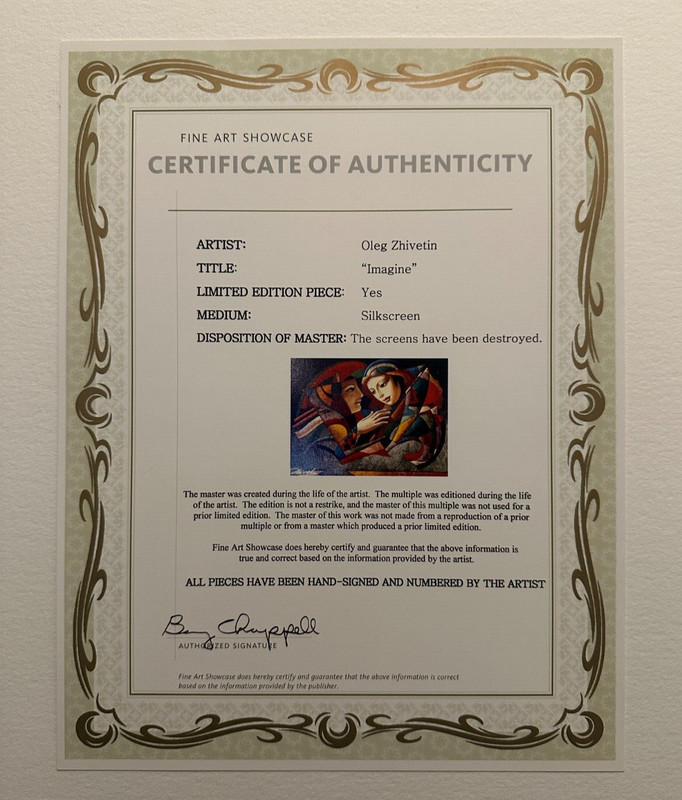 Oleg Zhivetin Silkscreen “Imagine” Signed 21" x 16" Limited Edition 69/195 COA gallery