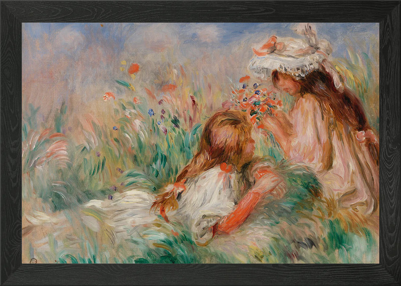 Two Girls in the Meadow Painting Framed Wall Art Poster Canvas Print Picture