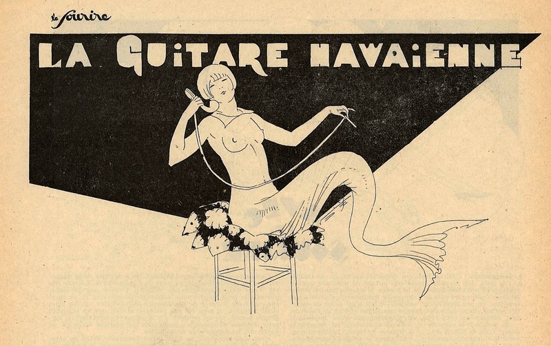 Art Deco Woman Illustration 1920s La Guitare Hawaienne Vintage Print