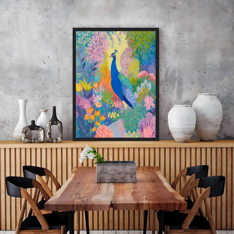 Vibrant Peacock Garden Framed Canvas Print Tropical Bird Wall Art Home Decor gallery