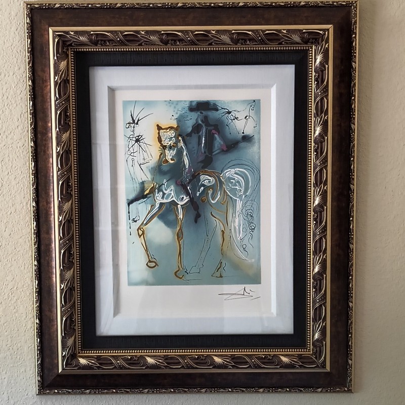 Salvador Dali Signed Surrealism Horse Print, Matted & Framed Portrait