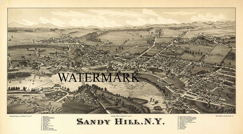 1884 Hudson River Falls -Sandy Hill NY Birds Eye View Map 24×42 inches