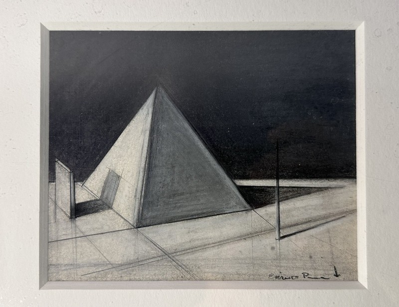 Enrico Pinardi Signed Geometric Pyramid Surreal Architectural Modernist Art gallery