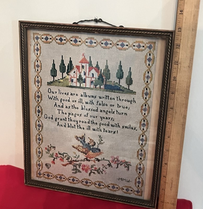 Antique 1917 Original Framed Litho Sampler Whimsical Poem By P F Volland Co. gallery