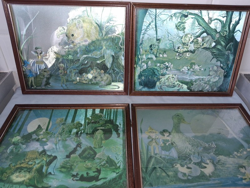 4 x Fairies-Princess Dufex Foil Art Prints Vintage- Framed -10.5" x 8.75"