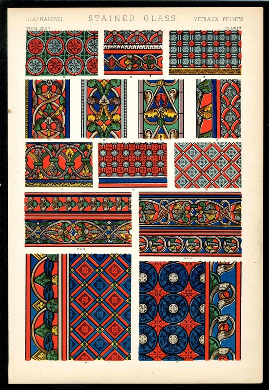 1868 Owen Jones Grammar of Ornament Original Antique Folio Print Stained Glass