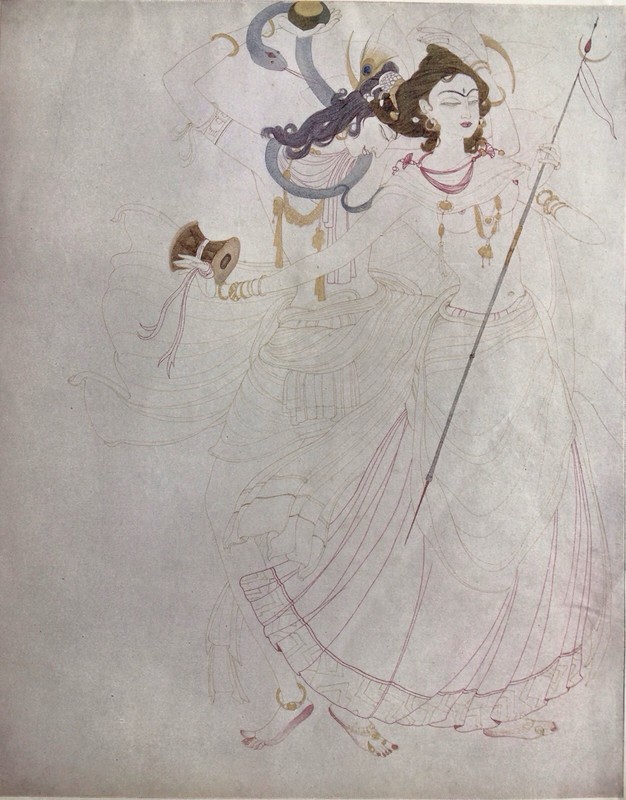 Abdur Rahman Chughtai Block Print Art India Vintage Shiva Parvati Pakistan
