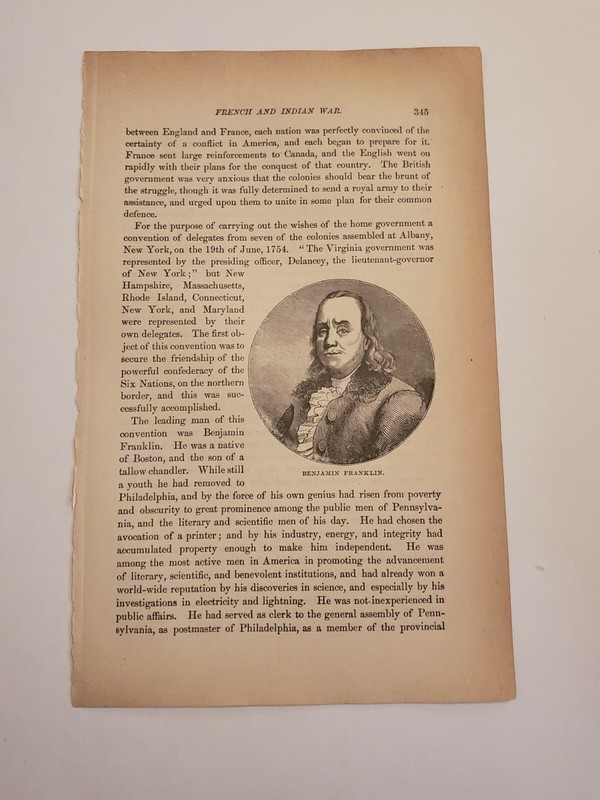 Portrait Benjamin Franklin c. 1876 Engraving (196)
