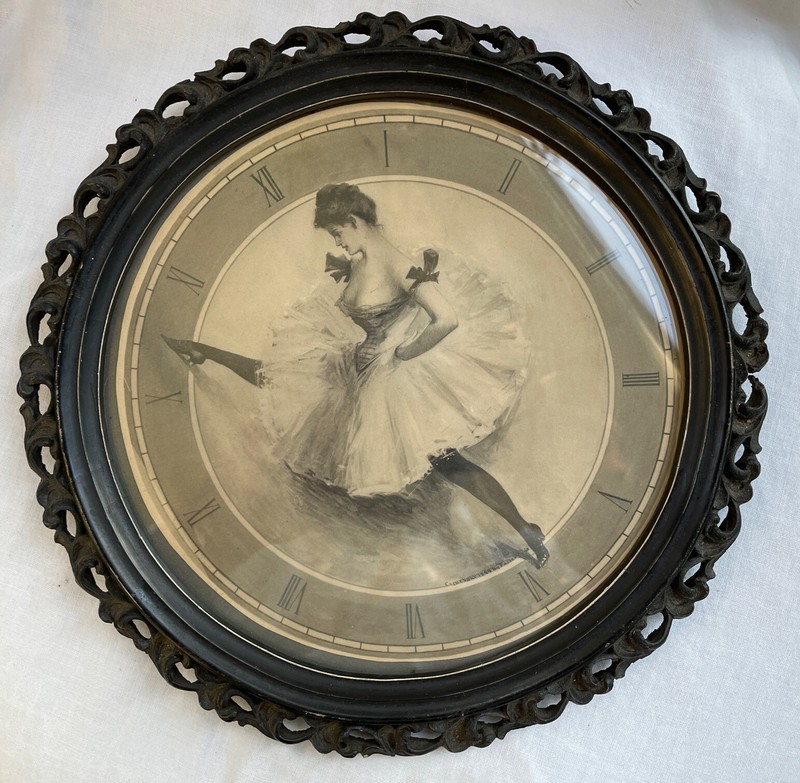 1899 Foster Baron Flapper Girl Clock Print In Original Frame 9 1/2″