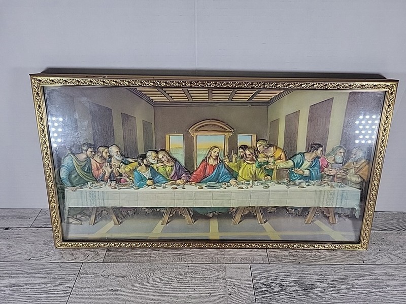 Vintage 3D Image Of Jesus Last Supper Leonardo Da. Vinci Framed VTG 15”x8”