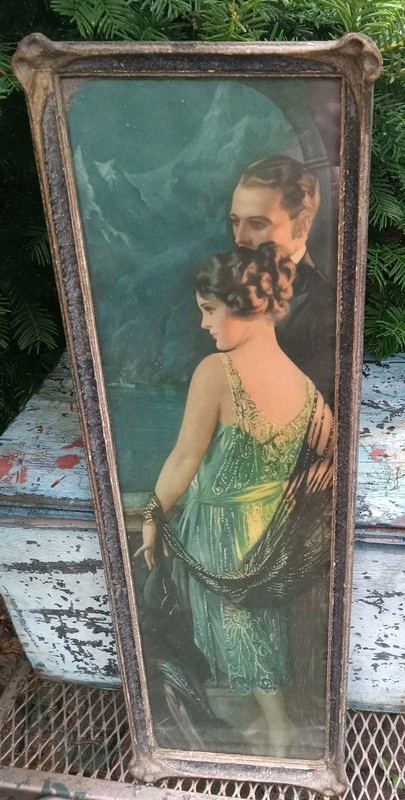 Antique "Honeymooning In The Alps" By Gene Pressler Yard Long Framed Print 1920s