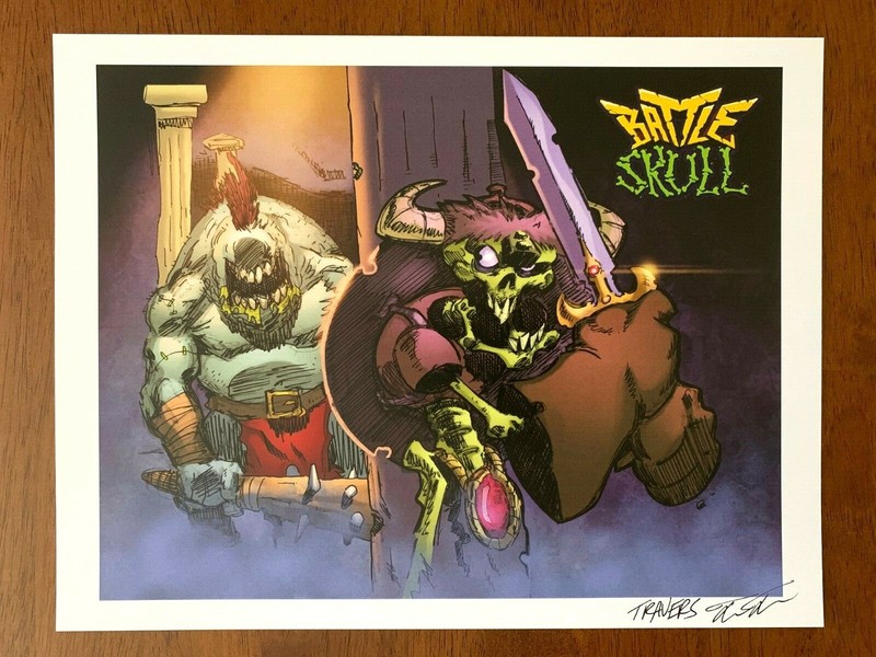 Battle Skull 8.5 x 11 Signed Art Print/Poster Skeleton Warrior Fantasy Art