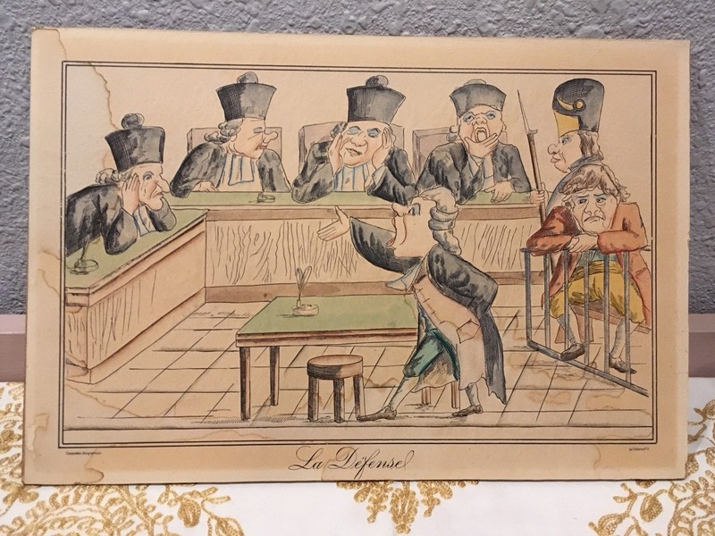 14×9.5 “ La Defénse “ Composition Litography Satirical Satire French Art