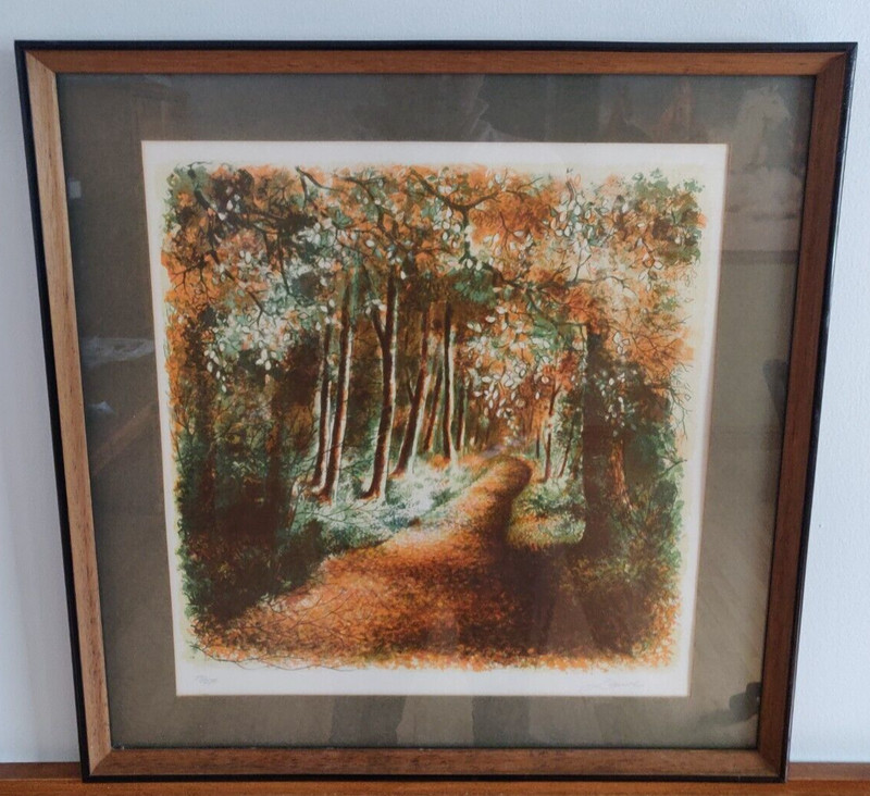 Vintage Lithograph Print signed Number 77 of 275 framed 21 x 21 Inches
