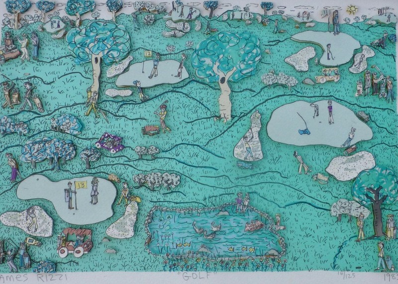 James Rizzi Golf Vintage 1983 Hand Signed numbered 16/125 3-D Serigraph Pop Art