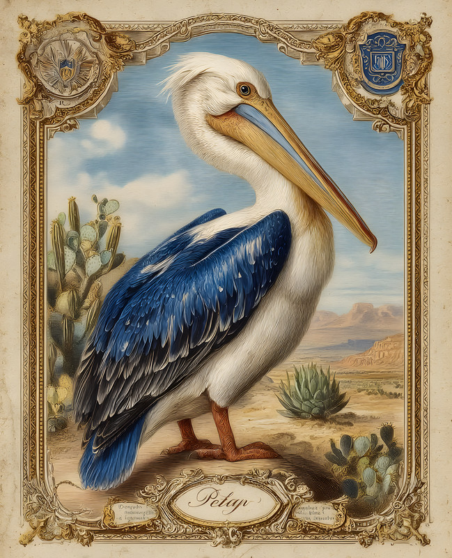 8x10 White Pelican Ornate Coastal Study Art Print - 189710350
