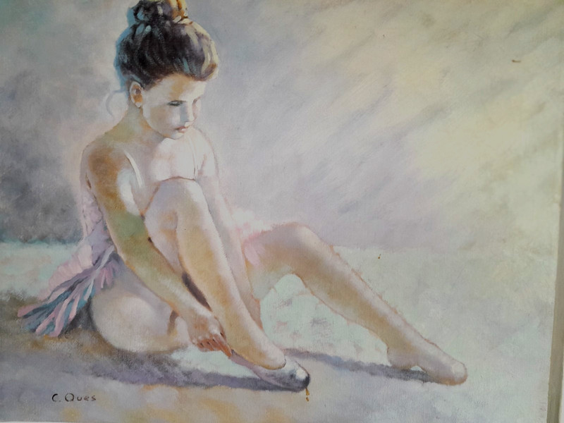 Young ballet dancer emotionally preparing to perform signed unframed