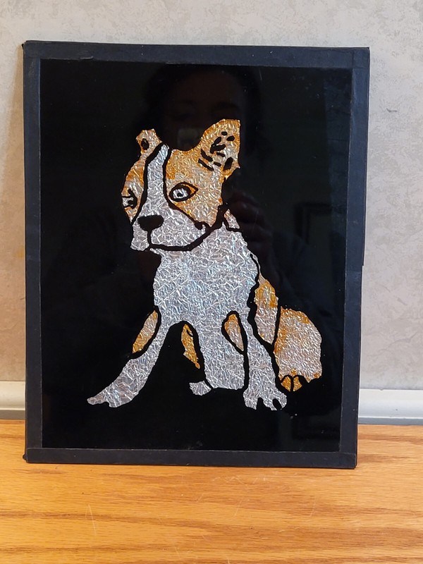Vintage 1970s-1980s Framed 8 1/2 x 10 1/2 «Terrier» gold and silver Foil Art