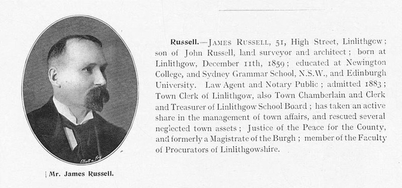 John Russell of High Street, Linlithgow – Antique Print 1904
