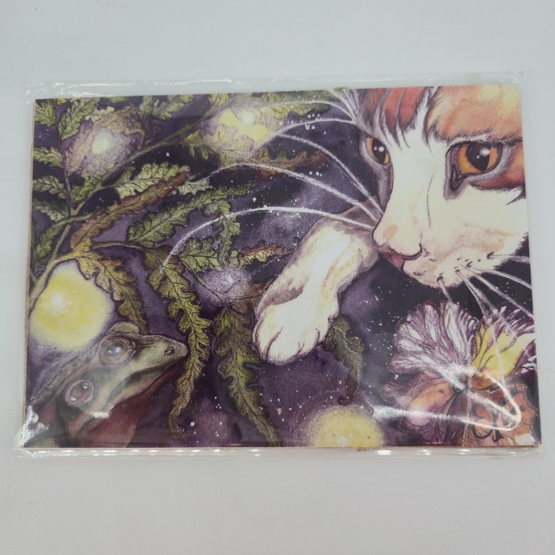 Erin R Hogan Purple Eggplants Cat Frog Moon Leaf Fairy Art Print 5×7 Fantasy Art