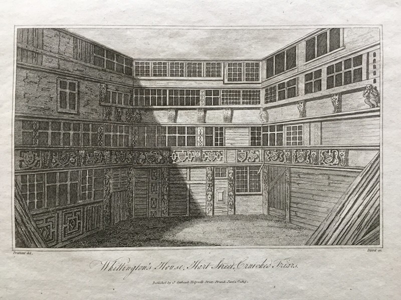 1813 Antique Print; Whittington’s House, Hart St, Crutched Friars after Prattent