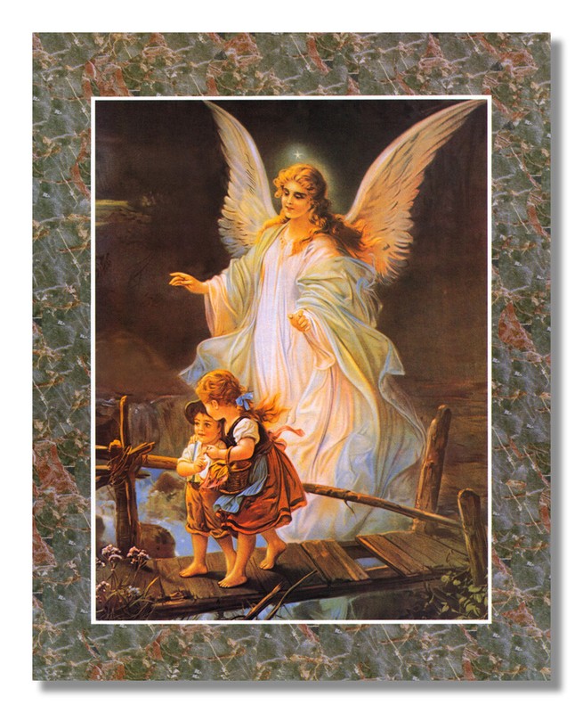 Guardian Angel Children On Bridge w/Border #2 Wall Picture Art Print 16x20"