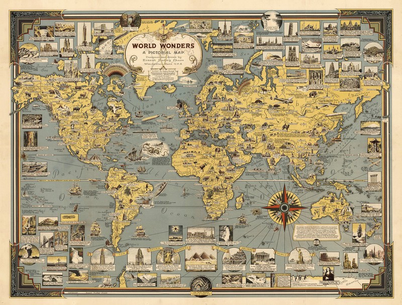 Vintage Map World Wonders History Home Schooling Wall Poster Print Decor