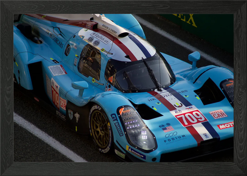 Light Blue Race Car Close-Up Framed Wall Art Poster Canvas Print Picture